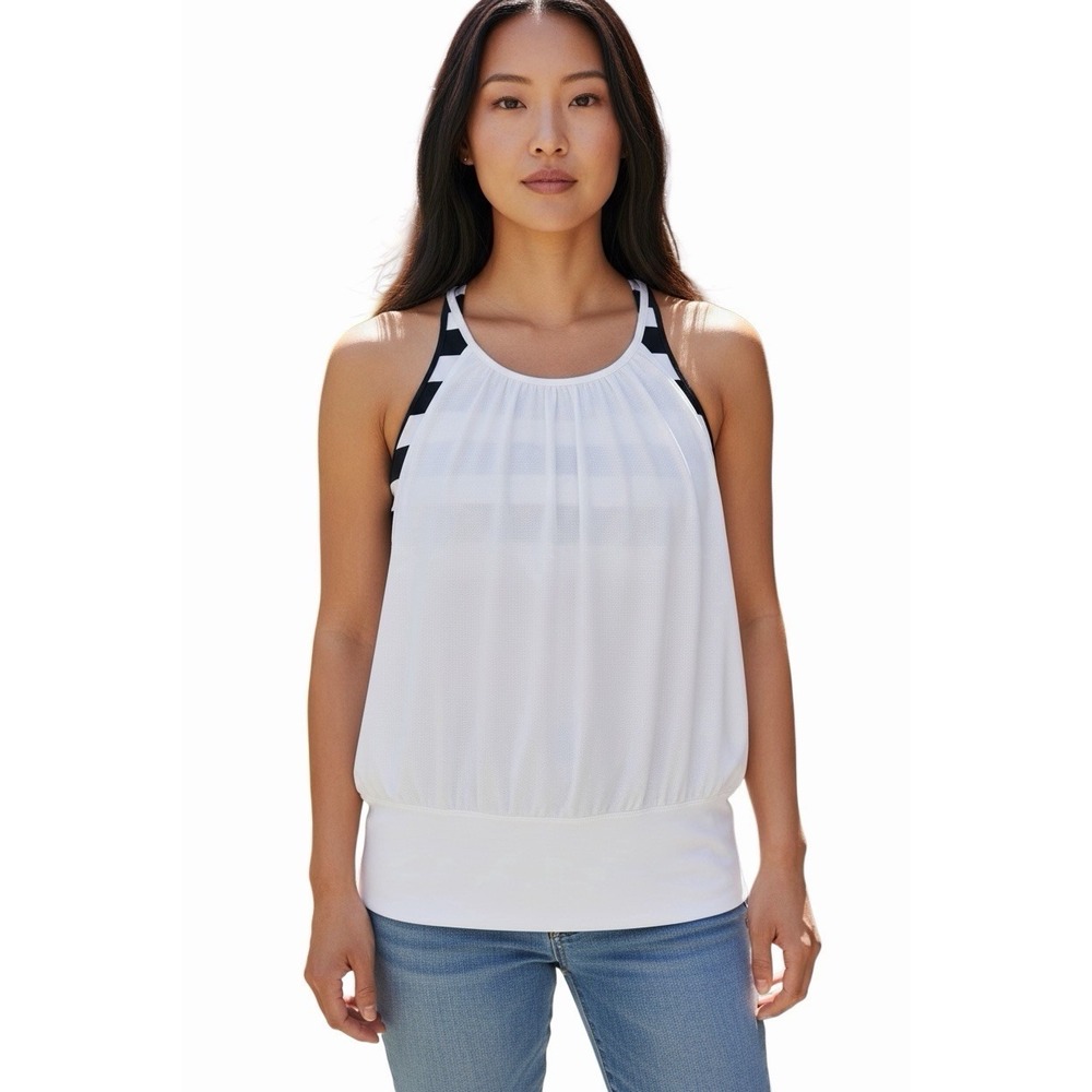 Lululemon Built In Bra Tank Top White Black Stripe Racerback Size 8 - Picture 1 of 9